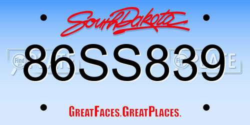 86SS839 South Dakota License Plate