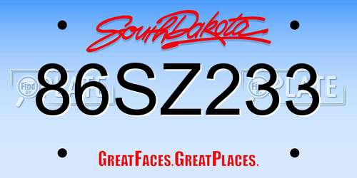 86SZ233 South Dakota License Plate