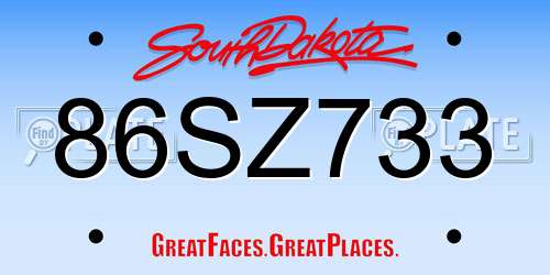 86SZ733 South Dakota License Plate