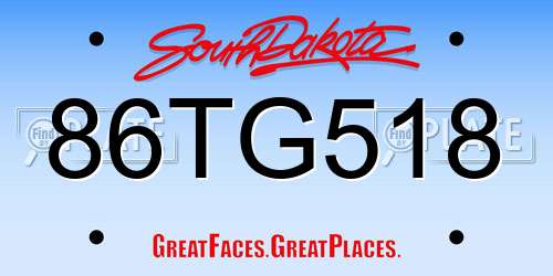 86TG518 South Dakota License Plate