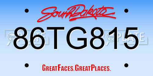 86TG815 South Dakota License Plate