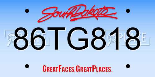 86TG818 South Dakota License Plate