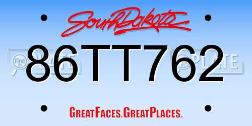86TT762 South Dakota License Plate