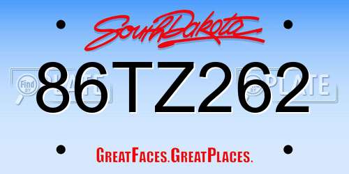 86TZ262 South Dakota License Plate