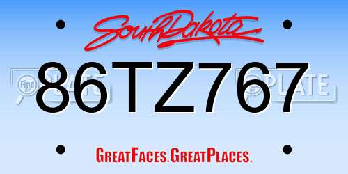 86TZ767 South Dakota License Plate