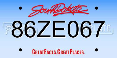 86ZE067 South Dakota License Plate