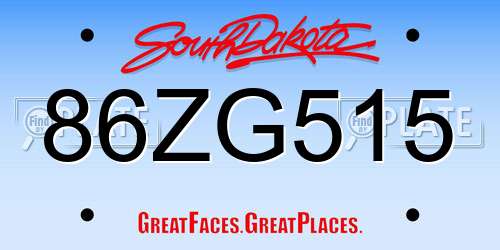 86ZG515 South Dakota License Plate