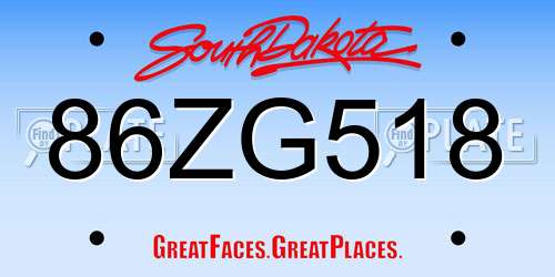 86ZG518 South Dakota License Plate