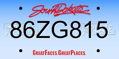 86ZG815 South Dakota License Plate