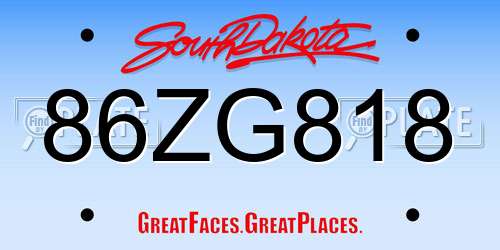 86ZG818 South Dakota License Plate