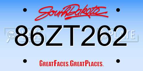 86ZT262 South Dakota License Plate