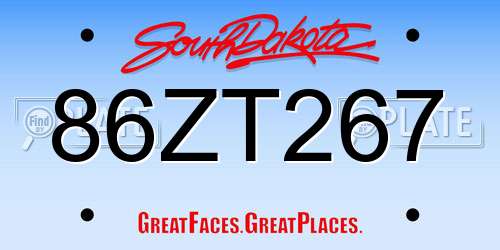 86ZT267 South Dakota License Plate