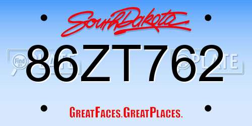 86ZT762 South Dakota License Plate