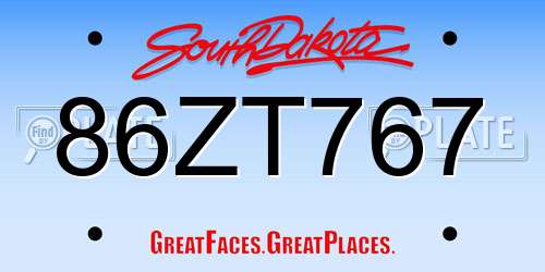 86ZT767 South Dakota License Plate