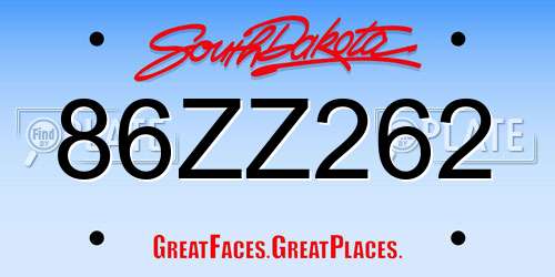 86ZZ262 South Dakota License Plate