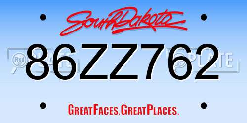 86ZZ762 South Dakota License Plate