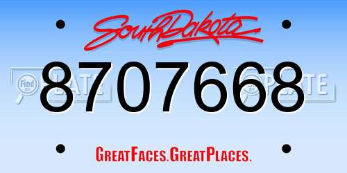 8707668 South Dakota License Plate