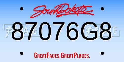 87076G8 South Dakota License Plate