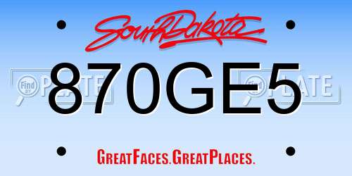 870GE5 South Dakota License Plate