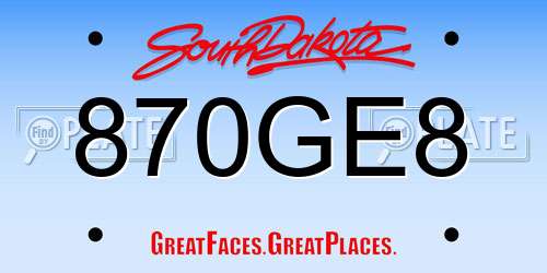 870GE8 South Dakota License Plate