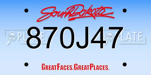 870J47 South Dakota License Plate