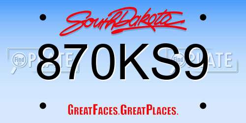 870KS9 South Dakota License Plate