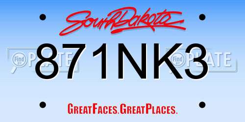 871NK3 South Dakota License Plate