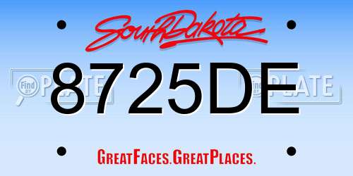 8725DE South Dakota License Plate