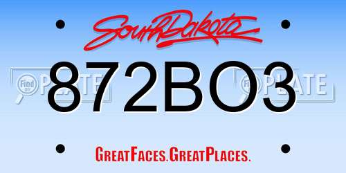 872BO3 South Dakota License Plate