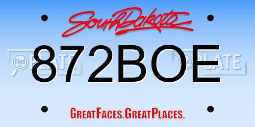 872BOE South Dakota License Plate