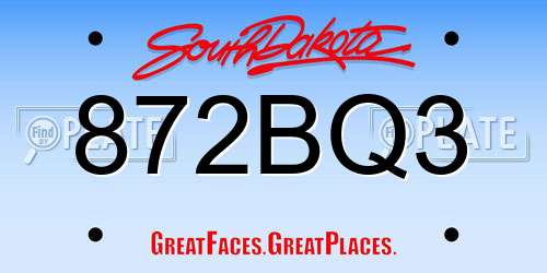 872BQ3 South Dakota License Plate