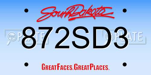 872SD3 South Dakota License Plate