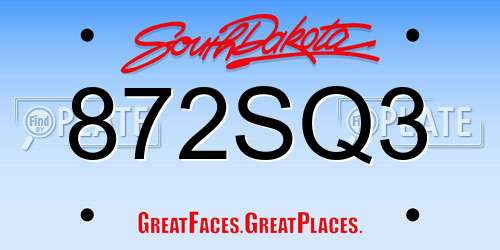 872SQ3 South Dakota License Plate