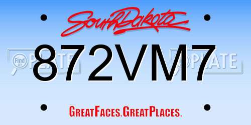 872VM7 South Dakota License Plate