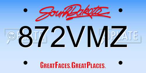 872VMZ South Dakota License Plate