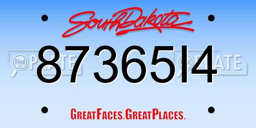 87365I4 South Dakota License Plate