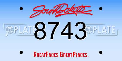8743 South Dakota License Plate