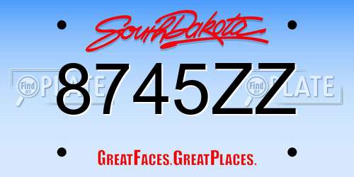 8745ZZ South Dakota License Plate
