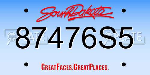 87476S5 South Dakota License Plate