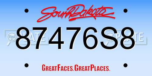 87476S8 South Dakota License Plate