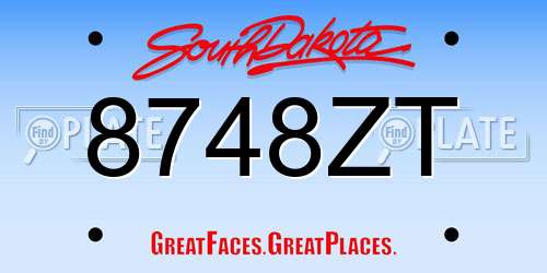 8748ZT South Dakota License Plate