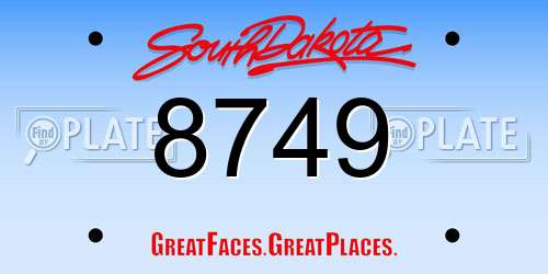 8749 South Dakota License Plate