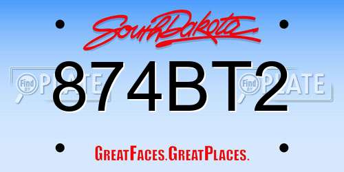 874BT2 South Dakota License Plate