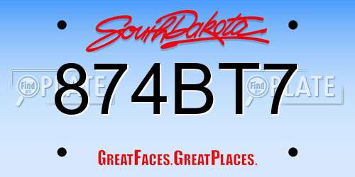 874BT7 South Dakota License Plate
