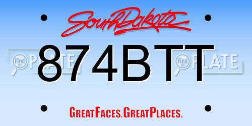 874BTT South Dakota License Plate