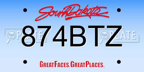 874BTZ South Dakota License Plate
