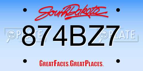 874BZ7 South Dakota License Plate