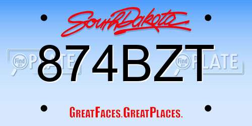 874BZT South Dakota License Plate