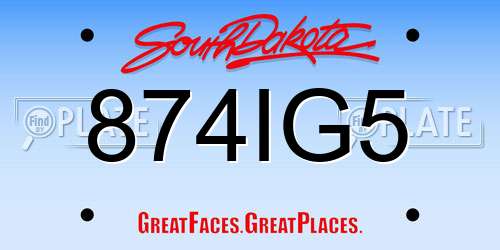874IG5 South Dakota License Plate