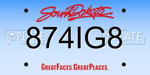 874IG8 South Dakota License Plate